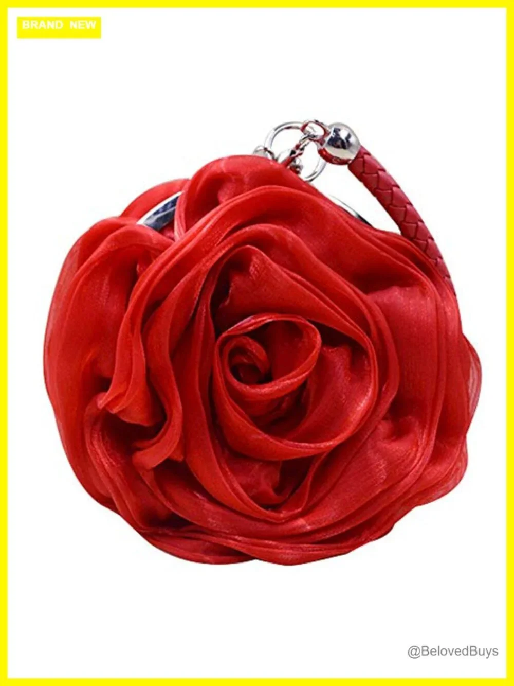 Women's Rose Shaped Clutch Satin Wristlet Handbag Wedding Party Purse